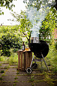 Charcoal Grill on the Lawn Outdoors