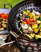 Colourful grilled vegetables in a grill dish