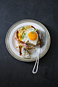 Croque Madame (ham and cheese toast) with fried egg