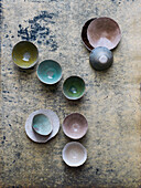 Assorted handmade Asian ceramic bowls