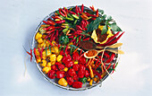 Different kinds of fresh chillies
