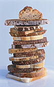 Stack of different slices of bread