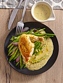 Chicken supreme with green beans and mustard sauce