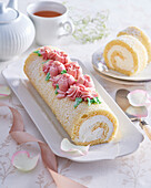 Rose decorated cake roll