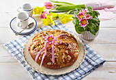 Sweet Easter bread with raisins and eggnog