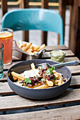 French fries with vegan chili