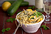 Pasta with courgette, chilli, mint and lemon