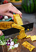 Grilled corn cut off the cob