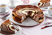 Chocolate zebra cheesecake, sliced