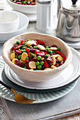 Lupin salad with red beans, peas, and peppers