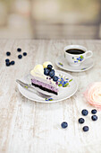 A slice of blueberry no-bake cake