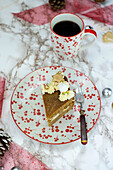 A slice of Christmas nougat-marzipan cake