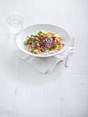 Rice noodle salad with turkey and lime chili dressing