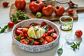 Salad with burrata, tomatoes and basil