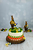 Easter carrot cake with hare decorations