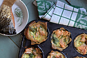 Filo pastry tartlets with smoked salmon, zucchini, and fresh herbs