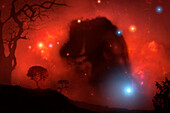 Planet near the Horsehead nebula, illustration