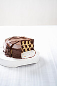 Chocolate almond checkerboard cake