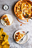 Filo pastry spiral pie with butternut squash and feta