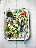 Barley salad with broad beans, radishes, and mint