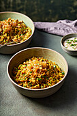 Middle Eastern spiced lentils and rice with caramelized onions