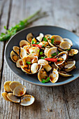 Clams with paste of grilled chilies and Thai basil