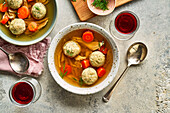 Passover Chicken Soup with Horseradish Dill Mazzo Dumplings (Jewish Cuisine)