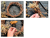 Make a grapevine wreath with dried flowers, Step