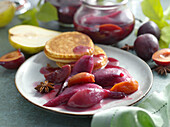 Pears and damsons in red wine