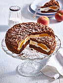 Cocoa quark cake with peaches