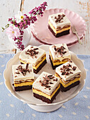 Creamy cake bars with sponge biscuits