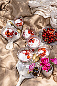 Mascarpone cream with strawberries, cherries and meringue