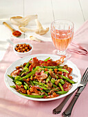 Oyster mushroom and bean salad with bacon