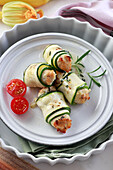 Zucchini rolls with chicken filling