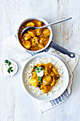 Mild fruity chicken curry with rice