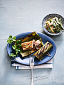 Swordfish grilled in a banana leaf with Thai bean salad