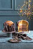 Panettone mit dreierlei Schokoladenmousse-Füllung