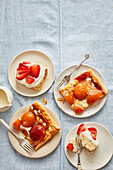 Apricot tart and strawberry tres leches cake