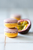 Homemade macarons with passion fruit filling