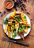 Grilled zucchini skewers with potatoes
