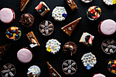 Assorted Japanese gourmet desserts on a black background