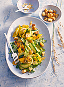Zucchini salad with homemade croutons
