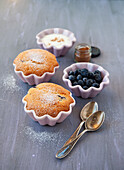 Blueberry muffins in porcelain ramekins