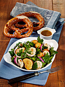 Bavarian white sausage and pretzel salad