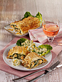 Salmon strudel with spinach