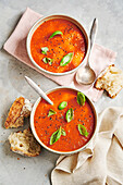 Tomato and pepper soup with basil