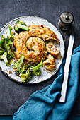 Stuffed puff pastry roll with a ginger-broccoli filling