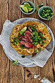 Wraps with fillet of beef and coriander pesto (Mex-Tex style)