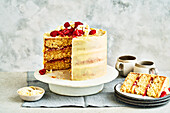 Weißer Schokoladenkuchen mit Himbeeren