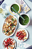 Blumenkohlreis mit Curry, Grüne Suppe, Hühnerpaillard mit Paprika